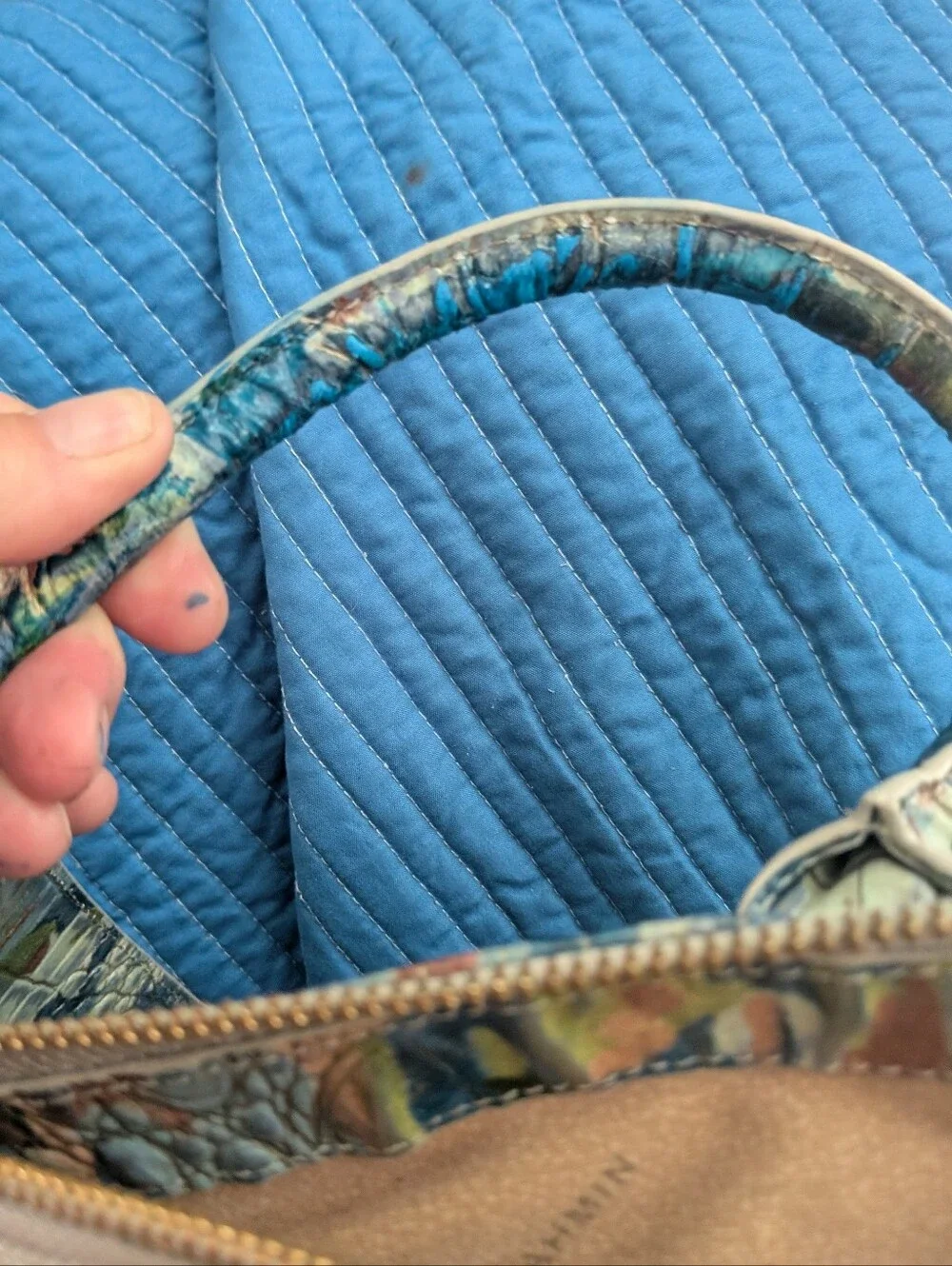 Brahmin Caroline Melbourne Water Lily Multi Color Croc-Embossed Leather Bag